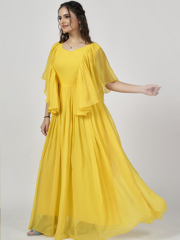 Yellow Designer Heavy Georgette  Embroidery Gown For Women