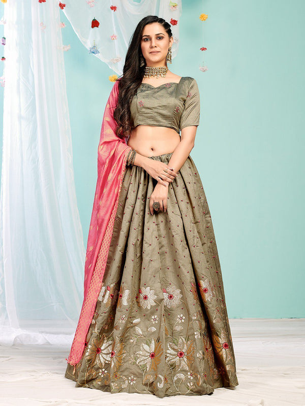 green heavy silk  embroidery work lehenga choli  for women