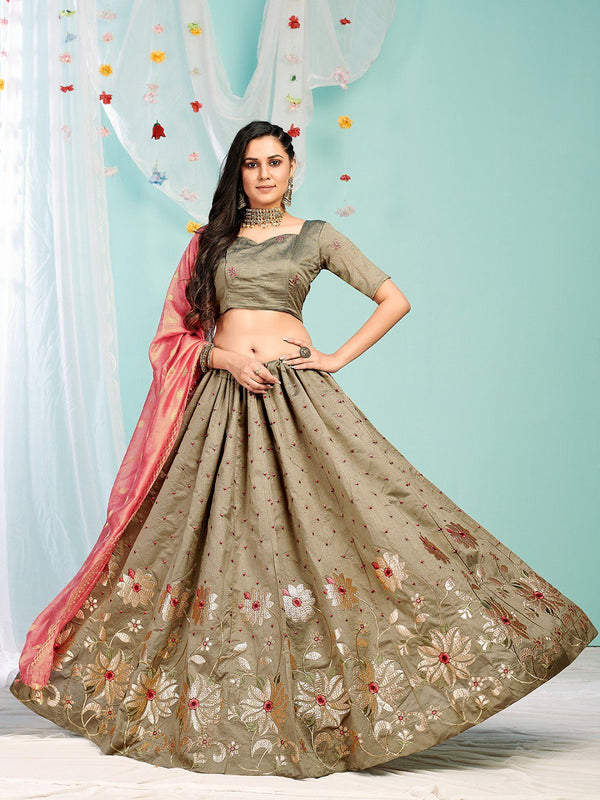 green heavy silk  embroidery work lehenga choli  for women