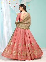 pink heavy silk embroidery work lehenga choli  for women