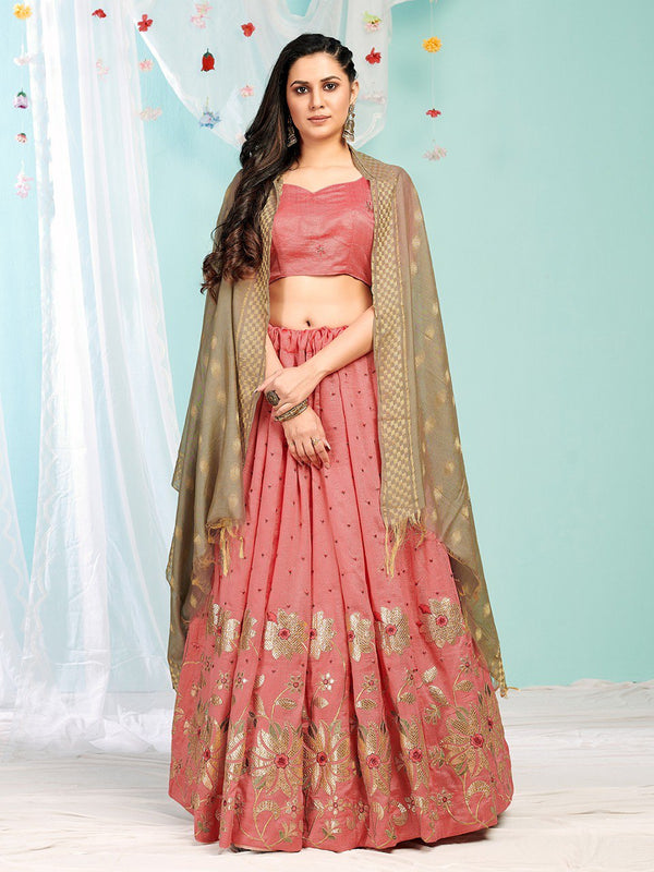 pink heavy silk embroidery work lehenga choli  for women