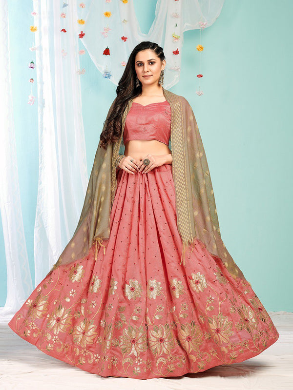 pink heavy silk embroidery work lehenga choli  for women