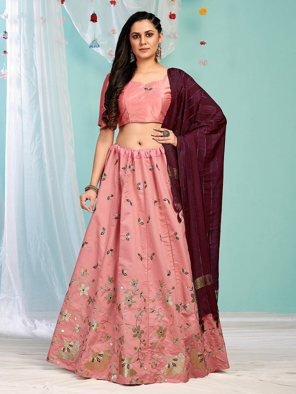 light pink heavy satin embroidery work lehenga choli  for women