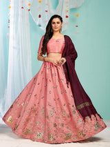 light pink heavy satin embroidery work lehenga choli  for women
