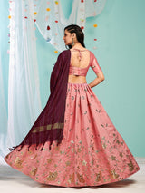 light pink heavy satin embroidery work lehenga choli  for women