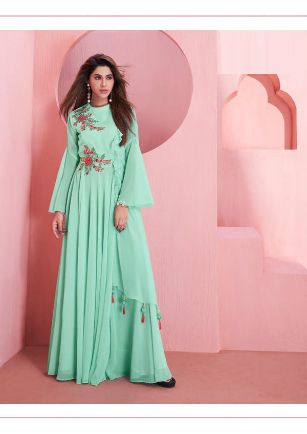 Green Sleeveless evening gowns