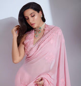light pink georgette sequence embroidery   work  saree for women
