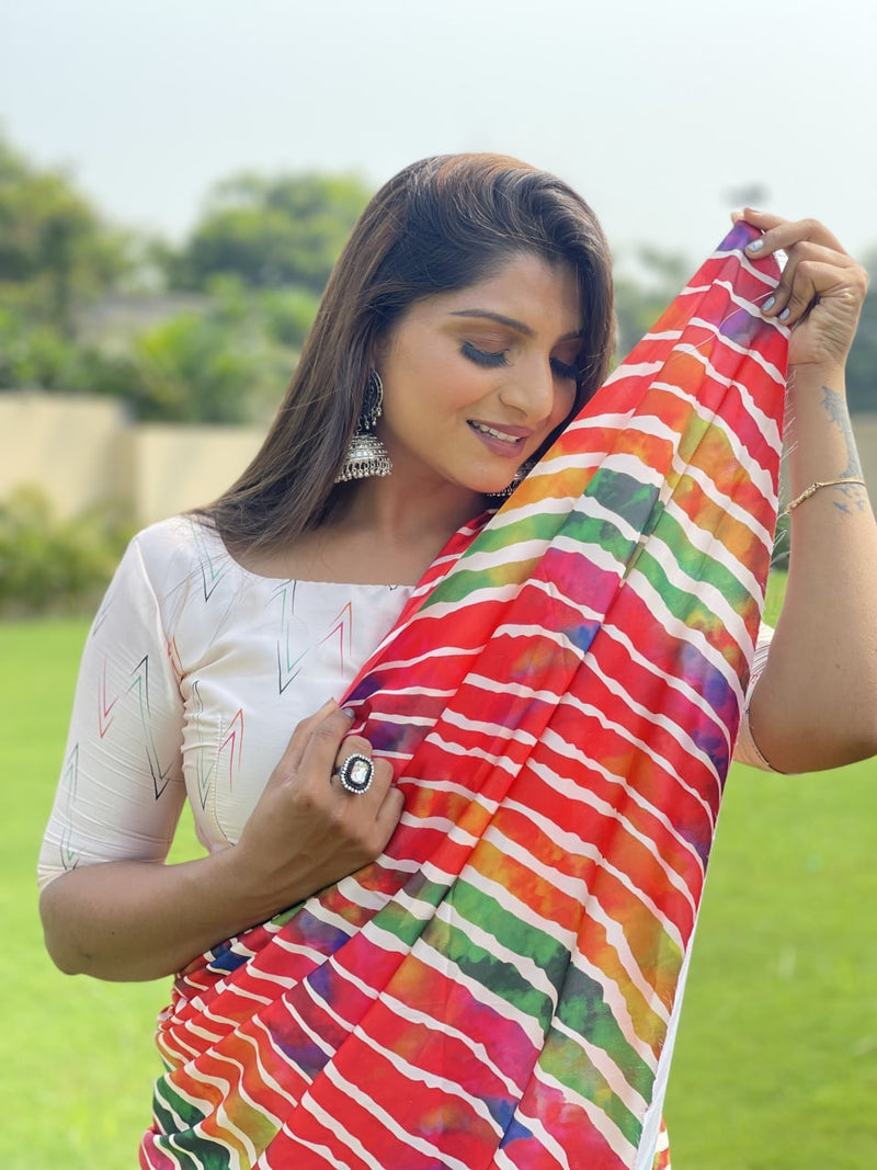 multicolor digital japan satin silk printed  fancy saree for women