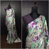 multi color digital japan satin silk printed saree for women