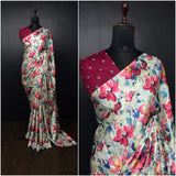 multi color digital japan satin silk printed saree for women