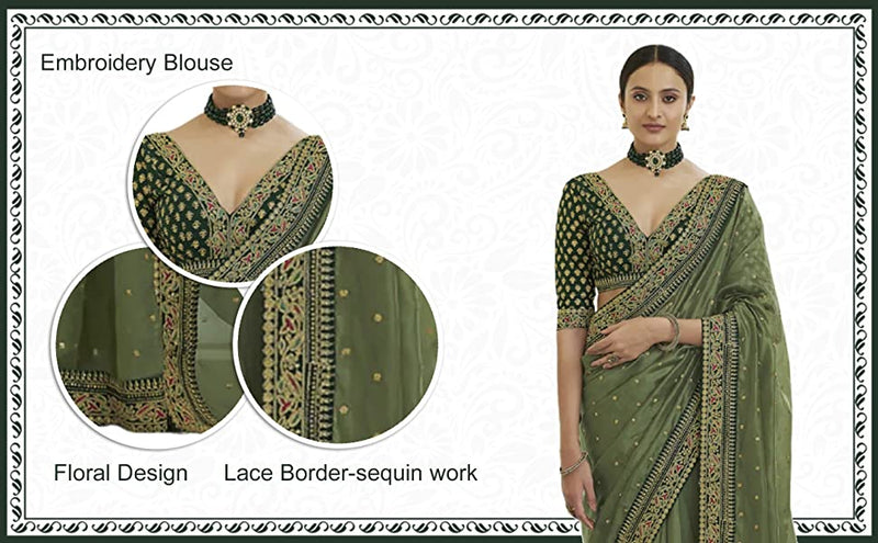 Women's Heavy Embroidered Fancy Saree with Blouse Piece.