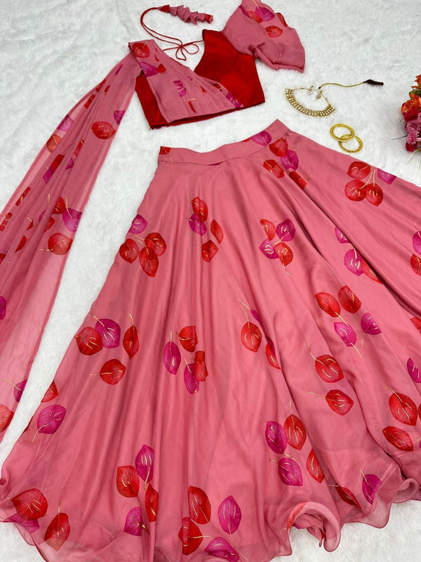 pink heavy organza silk with mono banglory lehenga choli for women