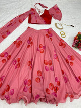 pink heavy organza silk with mono banglory lehenga choli for women