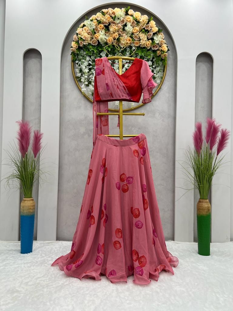 pink heavy organza silk with mono banglory lehenga choli for women